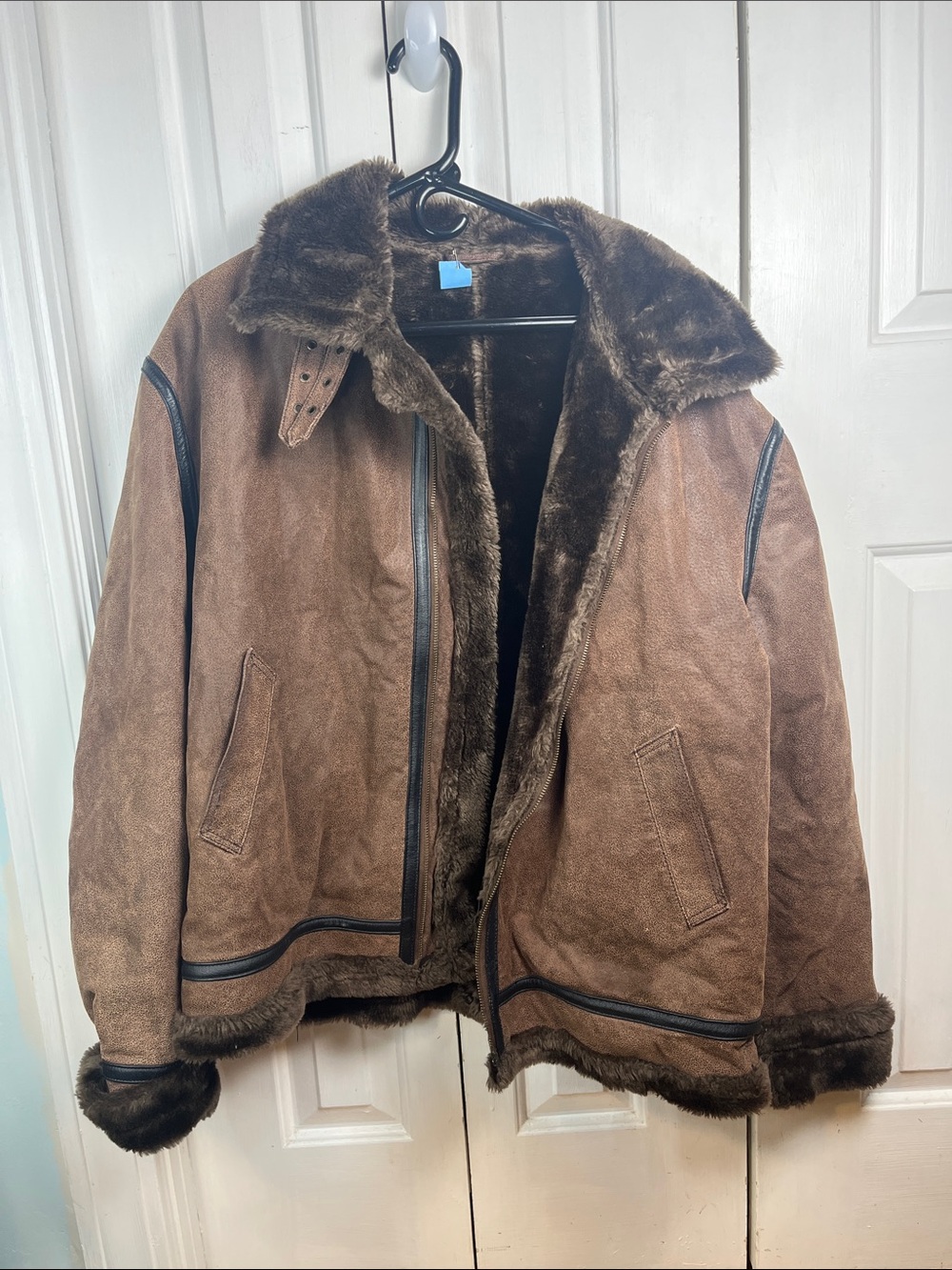 4X men’s b-3 leather shearling brown bomber coat jacket JWNY Collezioni